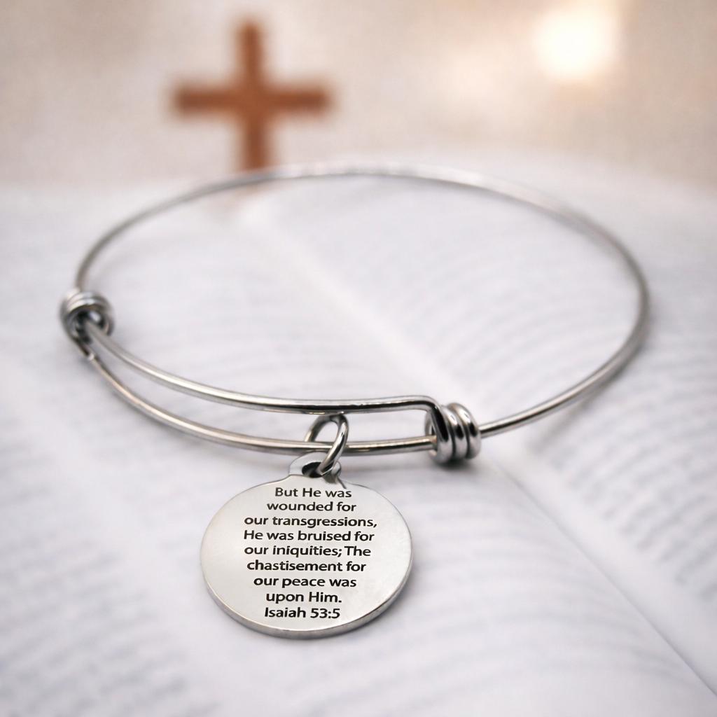 Isaiah 53 5 Scripture Bracelet Stainless Steel Faith Jewelry Christian Gift Engraved Bible Verse Bracelet